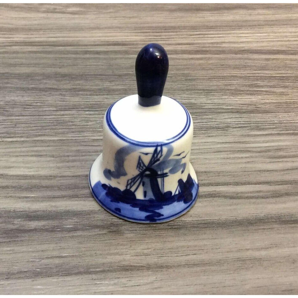 Vintage Delft Blue Windmill Design Ceramic Bell Hand Painted '74 Blue & White